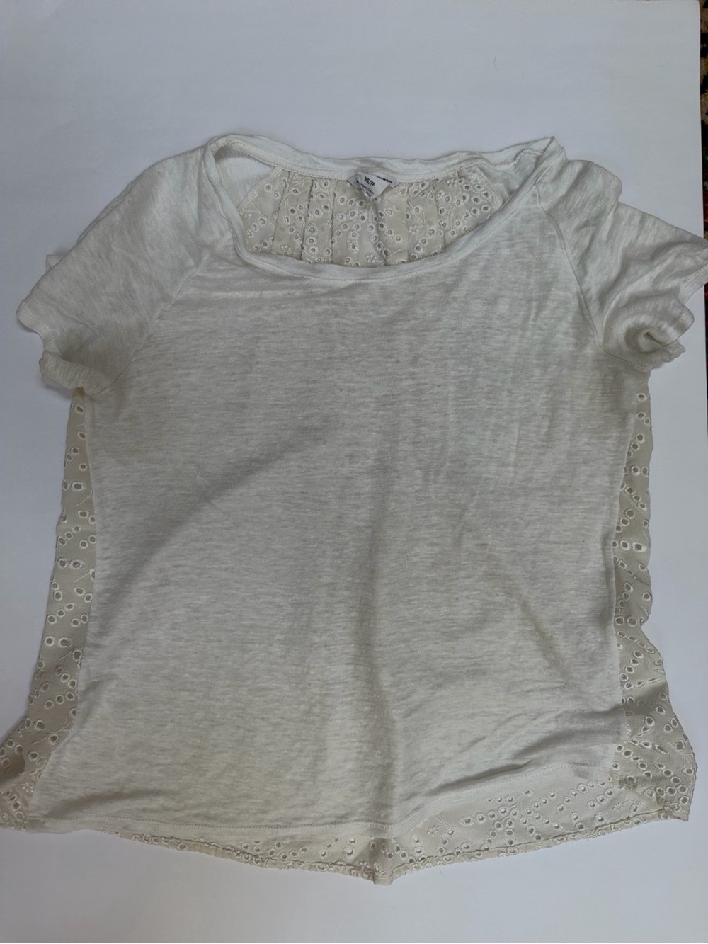 Club Monaco Ivory Eyelet Lace Back Linen Blend Top Size XS